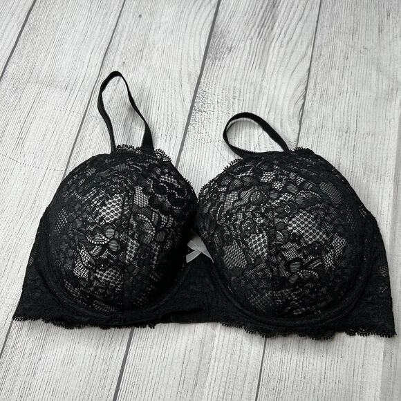Victoria's Secret Dream Angels Lined Demi Black Lace Pushup Bra Size 34DD - Picture 2 of 9